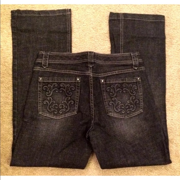 WHBM Boot Leg Denim Jeans Embossed Pocket Black - Picture 7 of 7